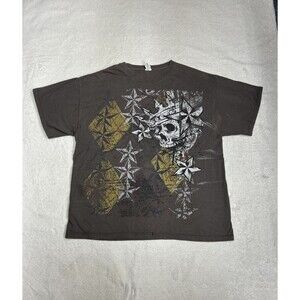 Vtg Y2K Skull Cyber Gothic Style Grahphic All Over Front Graphic T-Shirt Size XL